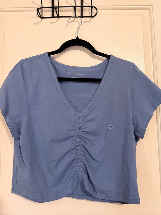 American Eagle Outfitters Tops - American Eagle Outfitters Light Periwinkle Blue Ruched V-Neck Crop Top